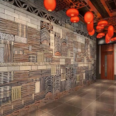 仿古砖瓦墙纸立体瓦片背景墙布主题餐厅火锅店壁画古典风装修壁纸图4