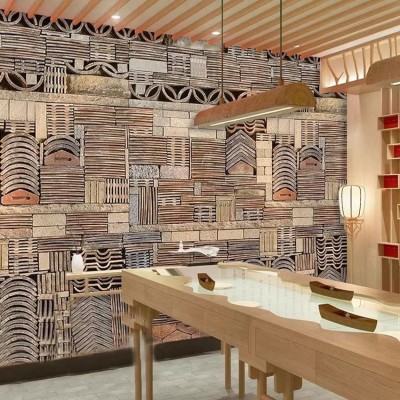 仿古砖瓦墙纸立体瓦片背景墙布主题餐厅火锅店壁画古典风装修壁纸图5