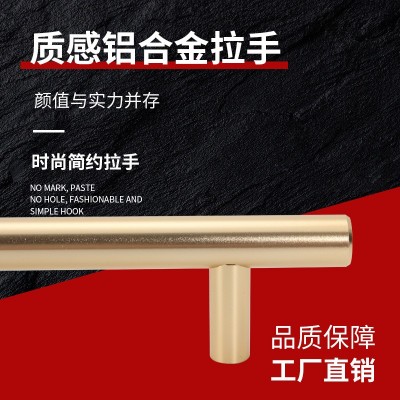 现代简约北欧长条拉手衣柜橱衣柜门亮金色加长实心圆管铜色铝拉手图2