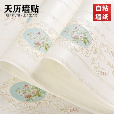 欧式条纹竖条纹自粘墙纸温馨卧室客厅电视背景墙婚房壁纸房间贴纸图5