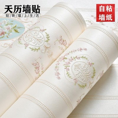 欧式条纹竖条纹自粘墙纸温馨卧室客厅电视背景墙婚房壁纸房间贴纸图2