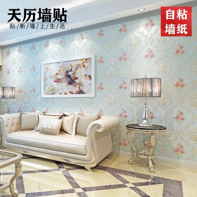自粘墙纸3D立体浮雕贴纸欧式田园精压卧室客厅书房电视背景墙壁纸图2