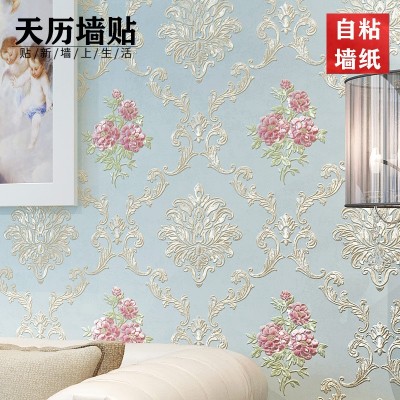 自粘墙纸3D立体浮雕贴纸欧式田园精压卧室客厅书房电视背景墙壁纸图4