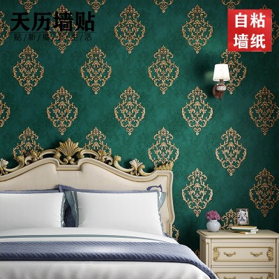 自粘墙纸3D立体复古条纹搭配款欧式大马士革客厅电视背景墙壁纸图5