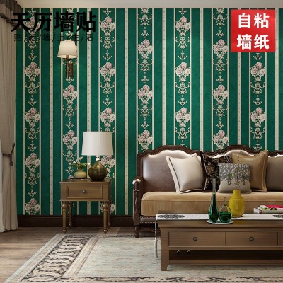 自粘墙纸3D立体复古条纹搭配款欧式大马士革客厅电视背景墙壁纸图4