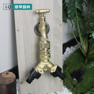 黄铜球阀 美式黄铜软管分流器 花园水管一分二Y型分水器阀门两通图3