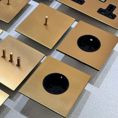 极简现代风拨杆开关插座金属拉丝不锈钢面板复古金色直角英标146图3