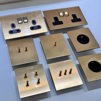 极简现代风拨杆开关插座金属拉丝不锈钢面板复古金色直角英标146图4