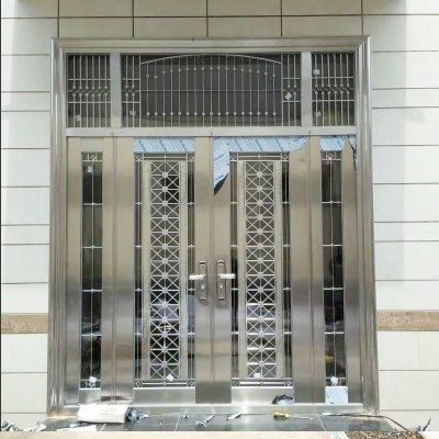 304不锈钢门农村自建房大门双开门玻璃四开进户防盗门乡村入户门图2