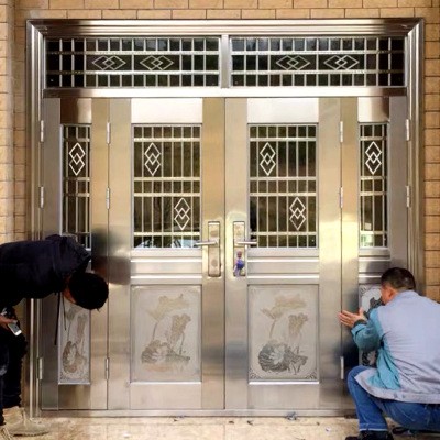 304不锈钢门农村自建房大门双开门玻璃四开进户防盗门乡村入户门图3