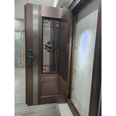 不锈钢进户门带通风窗 中式雕花单门防爆门门中门楼宇工程入户门图5