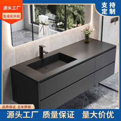 现代岩板一体浴室柜组合洗手洗漱台盆卫生间洗脸池酒店卫浴柜面盆图3