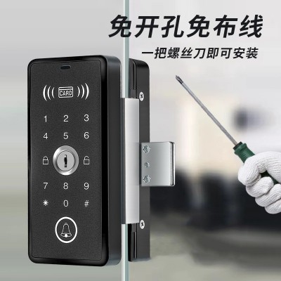 免开孔智能门锁全自动机械钥匙密码刷卡锁无框单双开电子锁图3