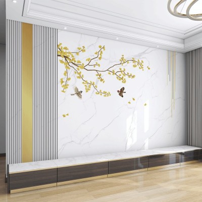 梦硕3d新中式花鸟山水客厅电视背景墙壁画卧室无缝墙布影视墙壁布图2