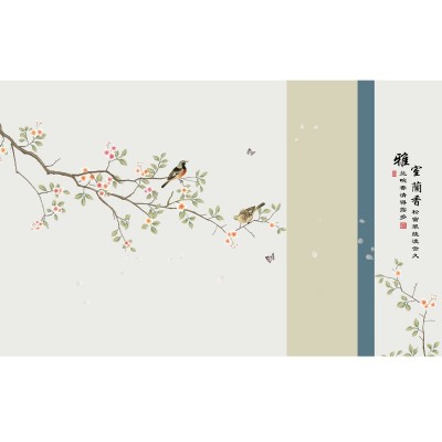 梦硕3d新中式花鸟山水客厅电视背景墙壁画卧室无缝墙布影视墙壁布图5