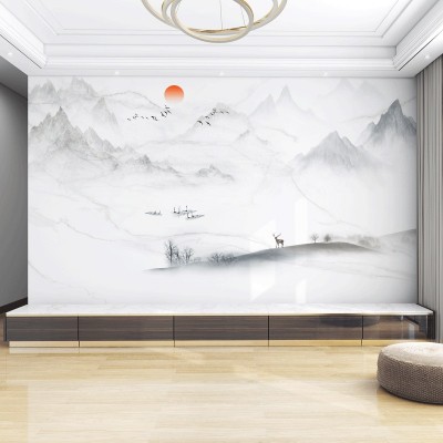 梦硕3d新中式花鸟山水客厅电视背景墙壁画卧室无缝墙布影视墙壁布图4