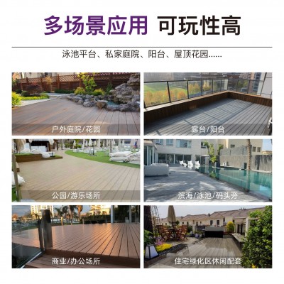 户外自铺木塑地板3D木纹院子庭院阳台露台防滑地板木质圆孔塑木板图4