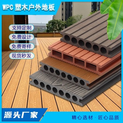 阳台防水塑料PE室外地板WPC木塑地板圆孔户外露台塑木地板工厂图4