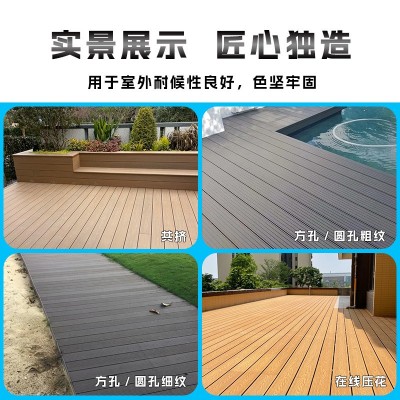 阳台防水塑料PE室外地板WPC木塑地板圆孔户外露台塑木地板工厂图2