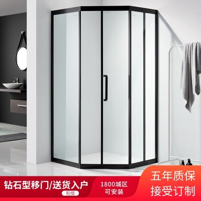 钻石型淋浴房单移门隔断折叠推拉式玻璃侧移洗澡房不锈钢干湿分离图2
