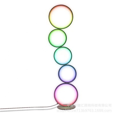 跨境创意led圆圈简约落地灯客厅卧室现代暖光触摸调光五环落地灯图4