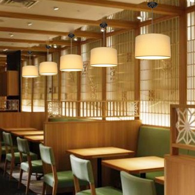 连锁餐厅咖啡馆火锅店直筒布艺灯罩简约现代吧台卧室圆形亚麻吊灯图2