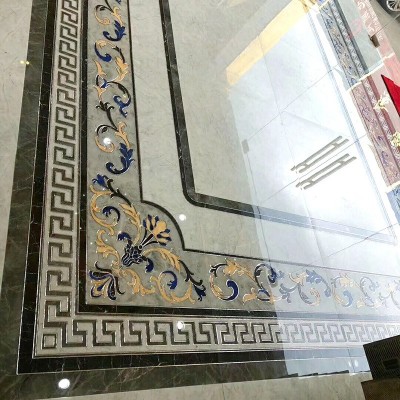 客厅拼花瓷砖金色拼图800地板砖玄关过道图案造型通体仿水刀地砖图3