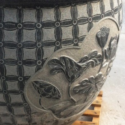 石材花钵现货　福建花岗岩芝麻灰雕刻大花盆水缸园林庭院景观摆件图3