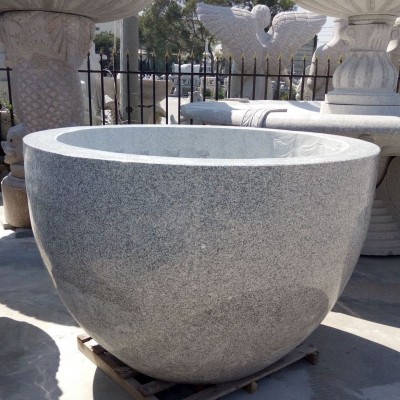 石材花钵现货　福建花岗岩芝麻灰雕刻大花盆水缸园林庭院景观摆件