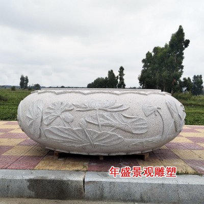 石材花钵现货　福建花岗岩芝麻灰雕刻大花盆水缸园林庭院景观摆件图5
