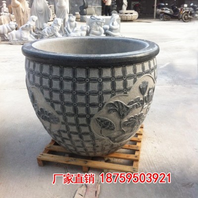 石材花钵现货　福建花岗岩芝麻灰雕刻大花盆水缸园林庭院景观摆件图4