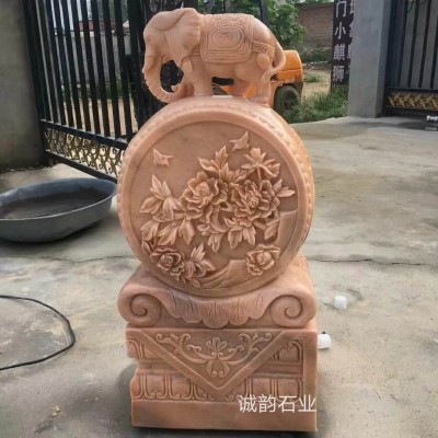 石门墩抱鼓石门枕 门口摆放石雕小象狮子貔貅麒麟仿古石门墩门鼓图3