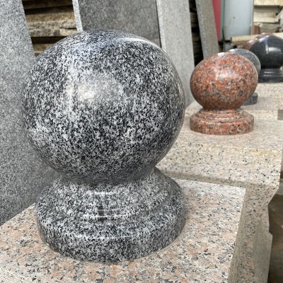 花岗岩芝麻黑圆石球挡车路障石墩门柱大理石止车球围墙防撞球