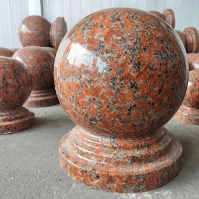 花岗岩中国红枫叶红圆石球挡车路障石墩门柱大理石止车球围墙图4