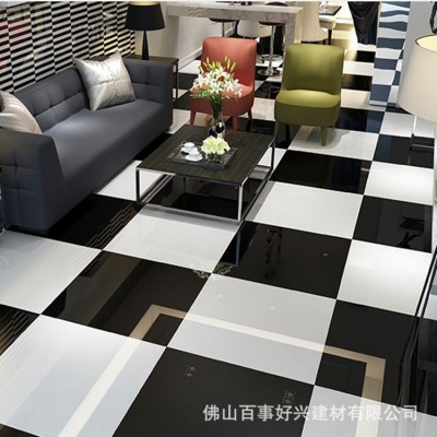 600/800纯黑纯白抛光砖 黑白客厅餐厅亮光地砖厨房商场瓷砖图4