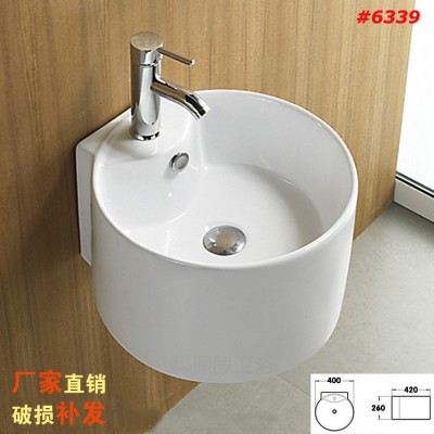 洗手盆台上洁具厂家直销 优等彩绘圆形白色艺术陶瓷挂墙式洗面盆