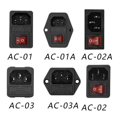 AC插座AC-02卡式01A品字插座机箱电源插座保险丝三孔二合一三合一