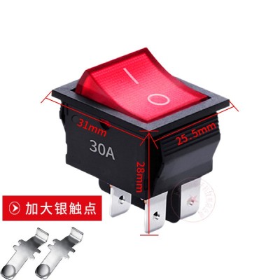 上开 上海永星大电流船型开关KCD2-21N-BR 30A 红色带灯 4 脚2档图4