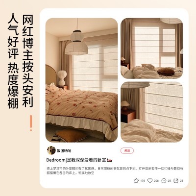 网红法式罗马帘窗帘客厅餐厅办公室阳台亚麻遮光电动升降 折叠帘图2