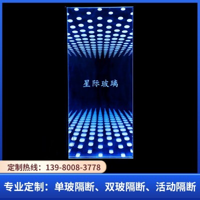 加工激光内雕玻璃板室内莺歌燕舞屏风隔断墙彩色3D雕刻发光玻璃