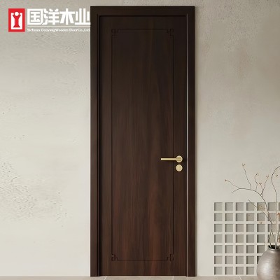 中式隔音平开门卧室门复古门中古风多层实木复合烤漆门工厂房间门图5