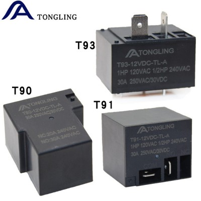 T90继电器厂家 T91 T93 4脚12v 30A 250VAC负载JQX-15F 功率继电器