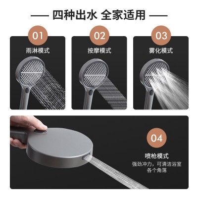 极简无顶喷铜水路枪灰色冷热淋浴花洒套装四种出水模式奶白色沐浴图2