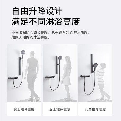 极简无顶喷铜水路枪灰色冷热淋浴花洒套装四种出水模式奶白色沐浴图3