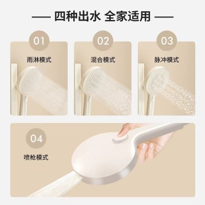 奶油风白色数显铜淋浴花洒套装小户型枪灰色分体式挂墙增压沐浴器图2