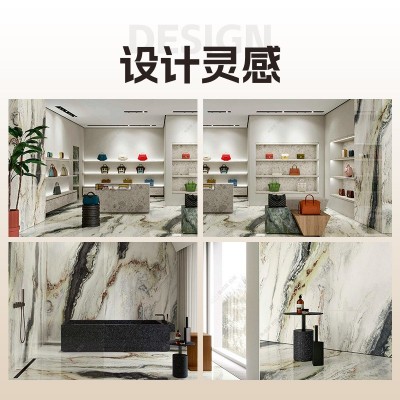 意大利经典北欧奢华超薄特级熊猫白 大理石免漆电视耐板护墙板材图2