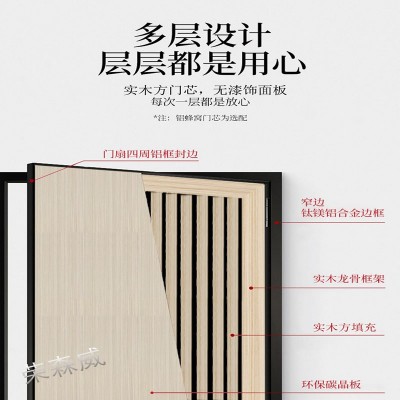极窄铝木门室内实木门办公室出租房卧室门极简房间铝边框室内门图3