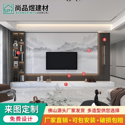 岩板电视背景墙网红现代简约大理石悬空电视柜轻奢瓷砖影视墙造型图4
