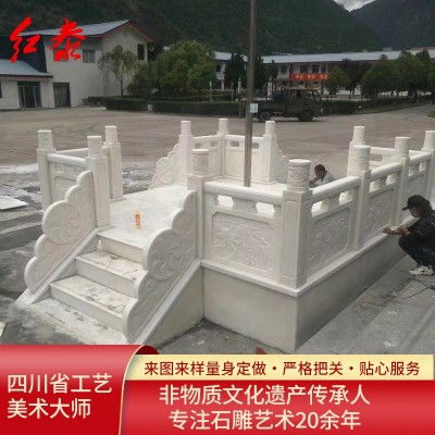 定制四川汉白玉大理石大板雪花拼花白玉桥栏杆石雕厂家建材批发