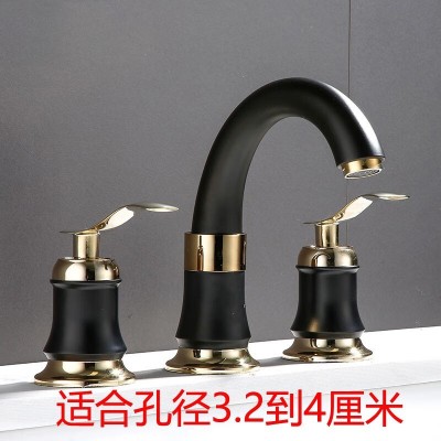 欧式全铜三孔分体水龙头酒店台上盆洗脸冷热水龙头防溅批发抽拉式图3